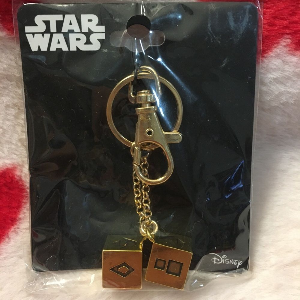 Star Wars Disney Antique Gold Brass Space Dice on Keychain NEW Comicon hang